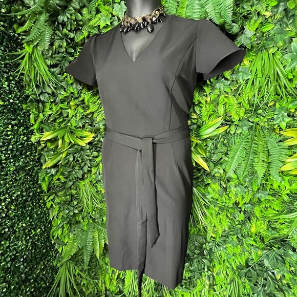 INC Women Dress 12 Black Sheath Tie Waist V Neck Flare Sleeve‎ NWT  0989 - Picture 1 of 11